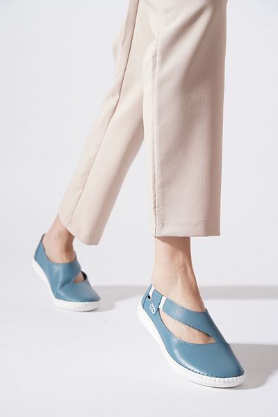 Himushe Restera Side Elastic Window Pantofi de damă din piele naturală Denim Blue Skin