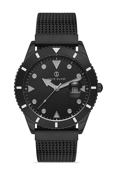 DAVID GUNER Gun Coated Calendar Steel Knitted Cord Men's Wrist Watch