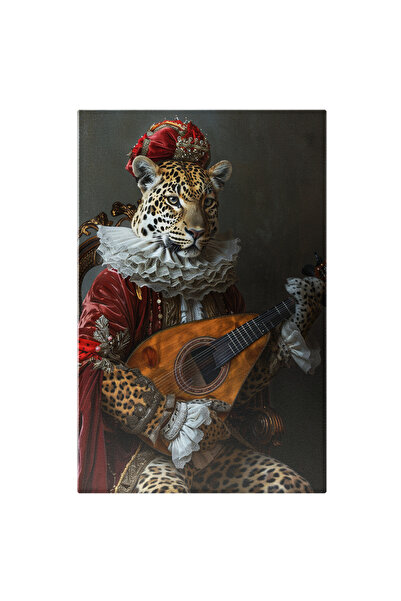 StoryGift Romania Tablou Canvas Artă Din Baroc Leopard Cu Guler Elegant În Haine Baroce Cu Mandolină , Pictura Di