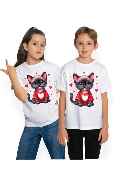 StoryGift Romania Tricou Copii Cu O Pisicuta Vesela Care Are Un Tricou Cu Inimioara, Ilustratie, Apreciere,