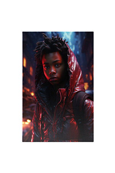 StoryGift Romania Tablou Canvas: Portret Baiat Cu Par Stil Afro Si Geaca Rosi...