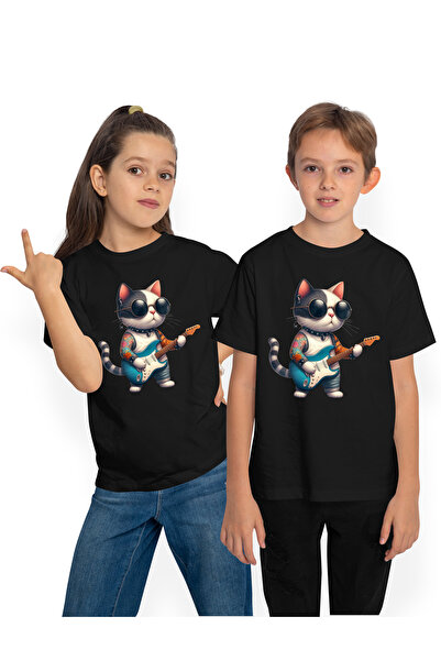 StoryGift Romania Tricou Copii Cu O Pisica Tatuata Care Canta La Chitara, Ilu...