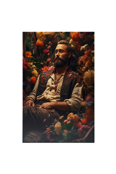 StoryGift Romania Tablou Canvas: Barbat Relaxat Cu Parul Lung Cu Vesta Si Pan...