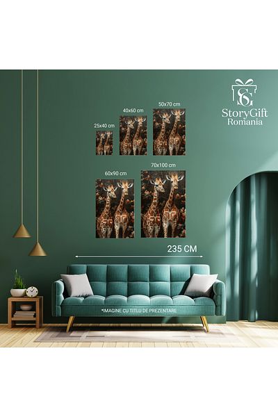 StoryGift Romania Tablou Canvas Duo Armonios Girafele Și Legătura Lor Subtilă În Pădurea Cu Pomi Înfloriți , Pict
