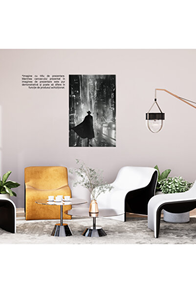 StoryGift Romania Tablou Canvas: Detectivul Din Umbră Cu Manta Și Pălărie În Orașul Modern Aglomerat Alb Și Negru