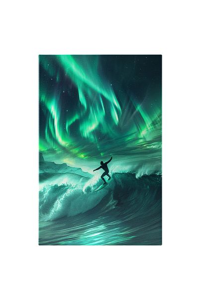 StoryGift Romania Tablou Canvas Barbat Care Face Surfing Pe Valurile Marii Involburate Si Un Cer Verde-albastrui