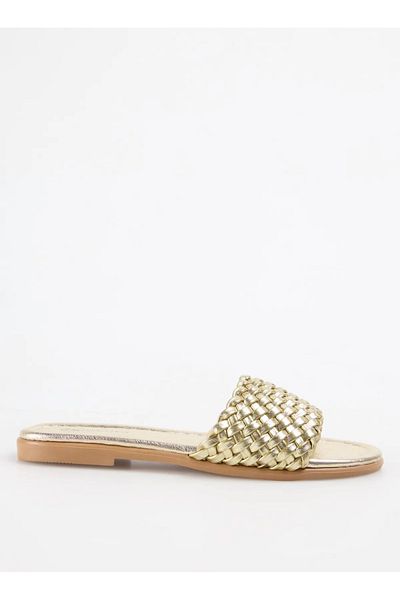 Ayakkabı Delisiyim Stella Gold Gold Χρώμα Πλεκτό Δερμάτινο Comfort Άνετα Γυναικείες Καλοκαιρινές Παντόφλες