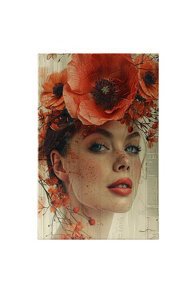 StoryGift Romania Tablou Canvas Simfonia Florilor De Mac În Armonie Cu Fața Tinerei Cu Ochi Zglobii Albaștri , Pi