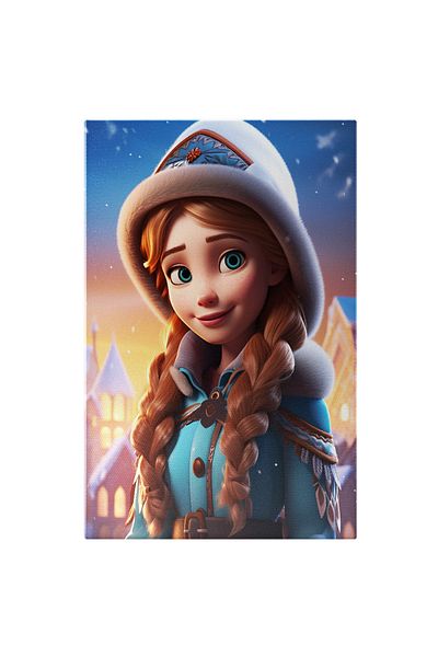 StoryGift Romania Tablou Canvas: Disney Personaj Cu Haina De Blana Albastra Si Caciula De Blana Alba Cu Zambetul