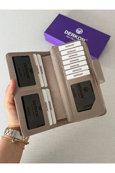 DERKON Genuine Leather Cerny Model Women's Wallet Mink with Plenty of Card Holders