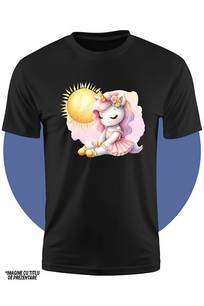 StoryGift Romania Tricou Copii Cu Un Unicorn Care Tine Baloane In Forma De Inimioare, Ilustratie, Iubire, Af