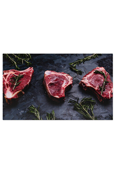 StoryGift Romania Tablou Canvas Imagine Detaliata Cu Carne Cruda Si Rozmarin Pe Fundal Negru, Gata Pentru A Fi Pr