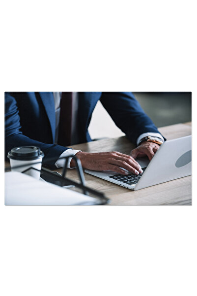 StoryGift Romania Tablou Canvas, Om De Afaceri Cu Cafea Si Laptop, Comunicare, Tehnologie, Documente