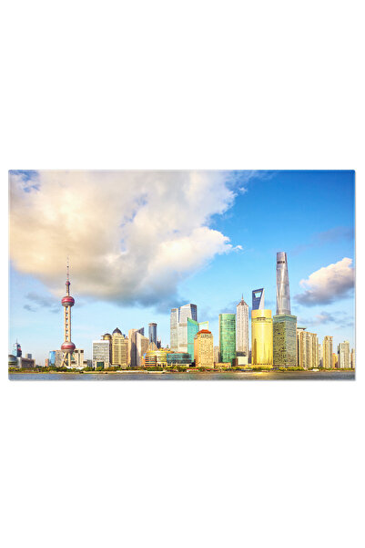 StoryGift Romania Tablou Canvas 120 X 80cm Silueta Shanghai La Apus, Skyline, Zgarietori, Apus, Peisaj Urban, R Stg