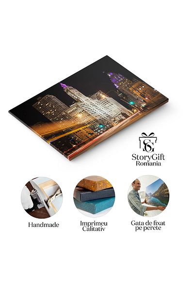 StoryGift Romania Tablou Canvas Noapte De Varf In Traficul Chicago Urban, Arhitectura, Chicago, Trafic, Noapte 11