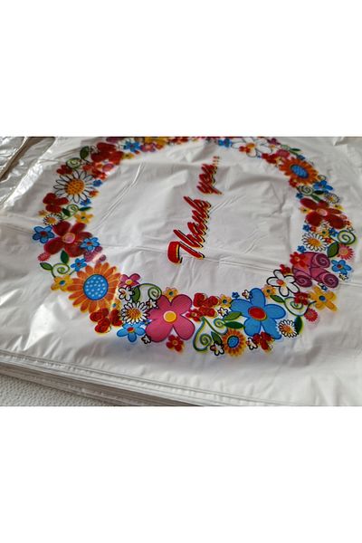 morlalem m 100Pcs 20X30Cm Thin Plastic Bag,Gift Bag,Thank You Flower Color Printed Packaging