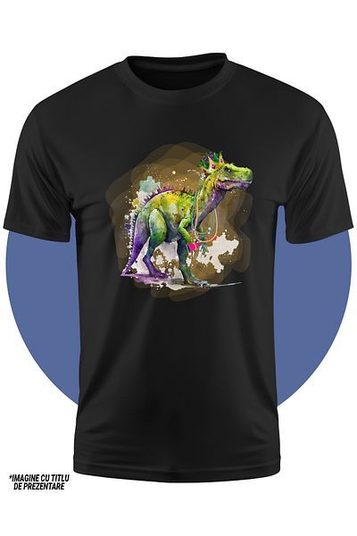 StoryGift Romania Tricou Copii Cu Un Dinozaur Care Poarta O Coroana, Ilustratie, La Circ, Spectacol, Pete De