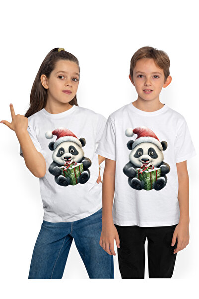 StoryGift Romania Tricou Copii Cu Un Urs Panda Care Poarta O Caciula De Craciun, Ilustratie, A Primit Un Cad
