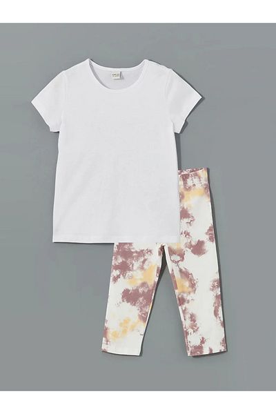 LC Waikiki Lcw Eco White Crew Neck Girls T-Shirt & Leggings