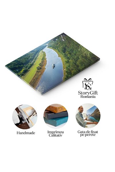 StoryGift Romania Tablou Canvas Vedere Aeriana A Raului Elba Si Barca La Rathen, Aproape De Dresda Elba, Rathen,