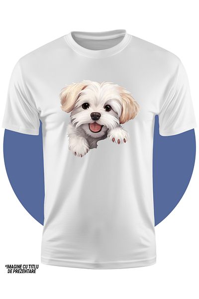StoryGift Romania Tricou Copii Cu Un Catel Blanos, Ilustratie, Alb, Pentru Iubitorii De Caini, Animal De Com