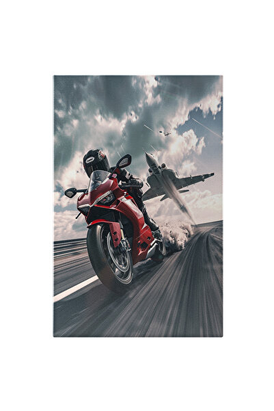 StoryGift Romania Tablou Canvas Avionul Alb Care Decoleaza Deasupra Motocicle...