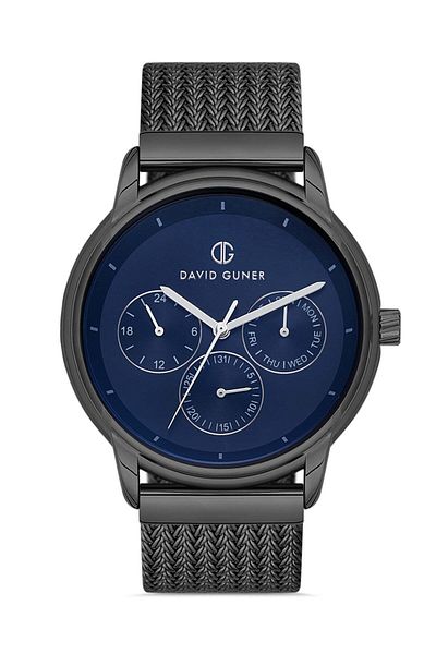 DAVID GUNER Gun Coated Blue Dial Men's Wristwatch Dg-8294Gc-V3
