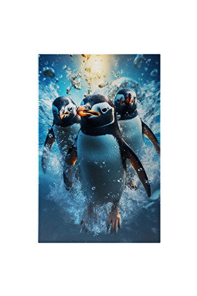 StoryGift Romania Tablou Canvas: Micii Prieteni Pinguini Care Merg Prin Apa I...