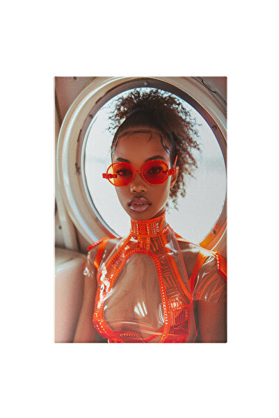 StoryGift Romania Tablou Canvas Femeie Mulatra Cu Ochii Portocali In Rochie Cu Decolteu Transparent Si Parul Pri