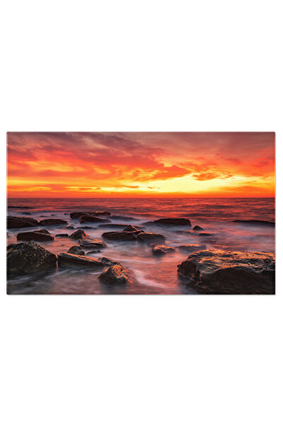 StoryGift Romania Tablou Canvas Rasarit Cu Foc Plaja, Culoare, Nori, Ocean, P...