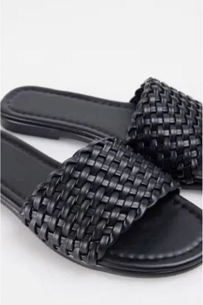 Ayakkabı Delisiyim Stella Μαύρες Πλεκτές Δερμάτινες Comfort Άνετες Γυναικείες Καλοκαιρινές Παντόφλες