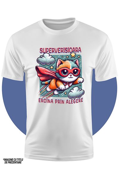 StoryGift Romania Tricou Copii Fete Super Verisioara, SuperErou, Eroina Prin Alegere 100% Bumbac, Unisex, Al