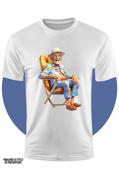 StoryGift Romania Tricou Copii Cu Un Om In Varsta Care Rade, Ilustratie, Vacanta Intr-un Loc Exotic, Se Simt