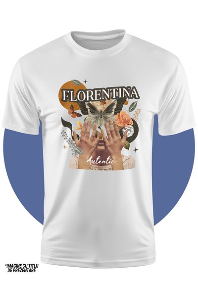 StoryGift Romania Tricou Copii Fete Cu Numele Florentina, Colaj Fata, Fluture, Flori, Cerc 100% Bumbac, Unis