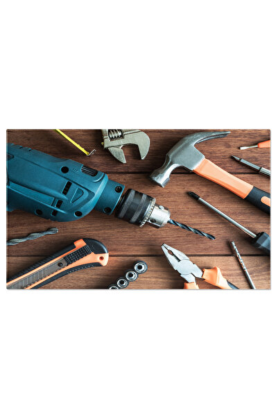 StoryGift Romania Tablou Canvas Set De Unelte De Lucru Pe Fundal Lemnos, Unel...