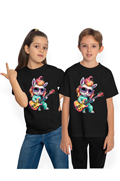 StoryGift Romania Tricou Copii Cu Un Iepure Rocker Care Canta La Chitara, Ilu...