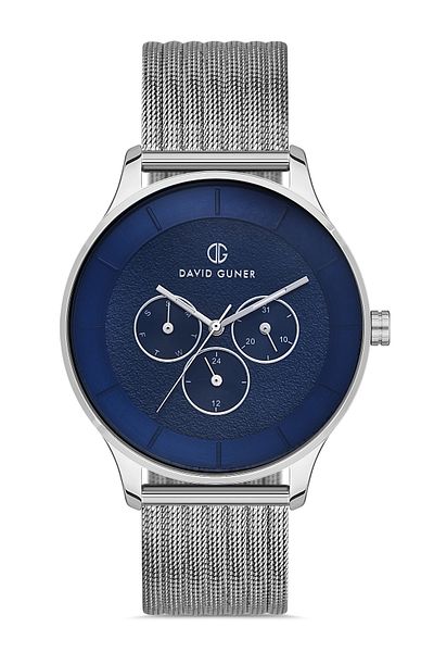 DAVID GUNER Men's Wristwatch with Silver Coated Blue Dial Dg-8246Gc-A3