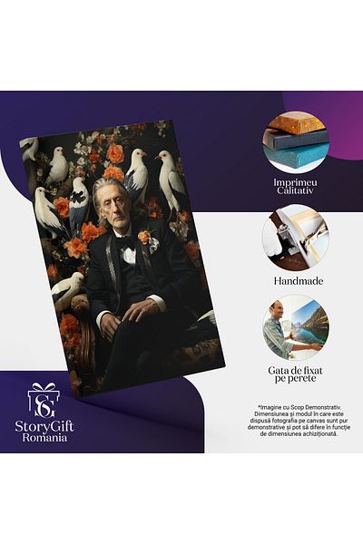 StoryGift Romania Tablou Canvas: Fotografie Cu Un Barbat In Varsta Care Sta Pe O Canapea - Pescarusi Flori Pict