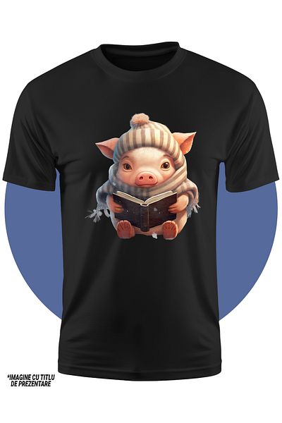 StoryGift Romania Tricou Copii Cu Un Purcelus Cu Fular Si Caciula, Ilustratie, Carte, Lectura, Frig, Pentru
