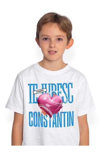 StoryGift Romania Tricou Copii Baieti Te Iubesc Constantin, Dragoste, Inima, Iubire, Sfantul Valentin, Drago