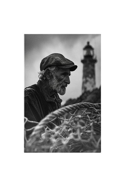 StoryGift Romania Tablou Canvas: Bătrân Cu Bască Și Barbă La Turnul De Apă- Fotografie Artistică Alb-negru Și Po