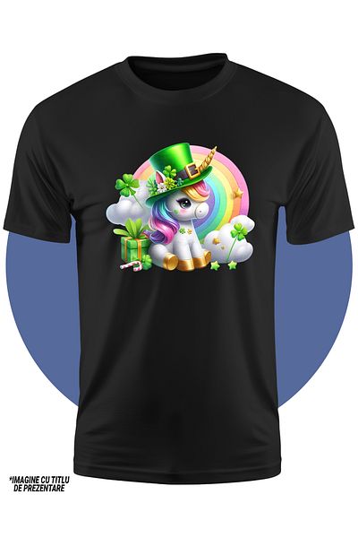 StoryGift Romania Tricou Copii Cu Un Unicorn, Ilustratie, Poarta O Palarie Verde, Irlanda, Noroc, Dar, Cadou