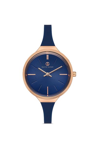 DAVID GUNER Silver Color Coated Dark Blue Dial Dark Blue Silicone Band Women's Wristwatch