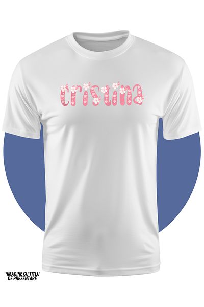 StoryGift Romania Tricou Copii Fete Cu Numele Cristina, Flori, Colorat, Roz, Dragut 100% Bumbac, Unisex, Alb