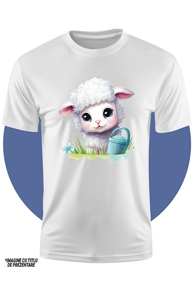 StoryGift Romania Tricou Copii Cu O Oita In Natura, Iarba, Plante, Verdeata, Floare, Libertate, Imbujorata,