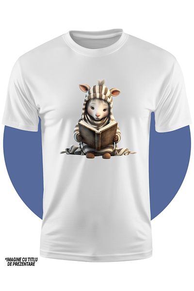 StoryGift Romania Tricou Copii Cu Un Ied Care Citeste Dintr-o Carte, Ilustratie, Invata, Lectura, Haine Groa