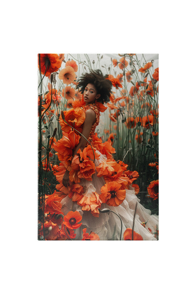 StoryGift Romania Tablou Canvas: Pielea Bronzată De Soarele De Mult Apus Femeia Cu Flori Portocalii În Ceață Pict