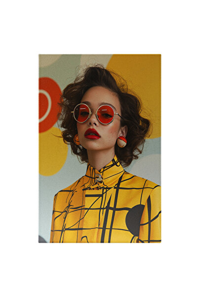 StoryGift Romania Tablou Canvas Portretul Femeii Cu Ochelari Rotunzi Roșii În...