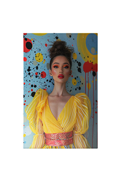 StoryGift Romania Tablou Canvas: Beautiful Sexy Woman In Rochie Galbena Si Machiaj Spectaculos Cu Parul Coc Pict