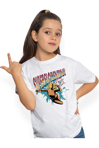 StoryGift Romania Tricou Copii Fete Super Florentina Supererou Sunt Aici Pentru Tine 100% Bumbac, Unisex, Al